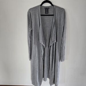 Chelsea & Theodore Open Front Long Cardigan Size Medium Gray Wool Synthetic Blen